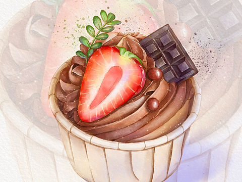 水彩甜品插画