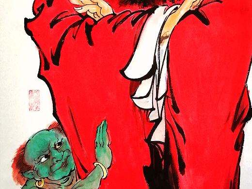 张周 新作钟馗 写意国画人物 水墨画己裱 实图