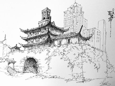 近期的速写作品《宁波的门》系列！