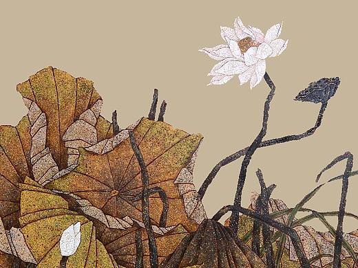 唐群伟漆画作品《芦影荷风》