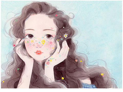 小熊猫胖哒水彩手绘人物水彩少女插画水彩人像头像画像