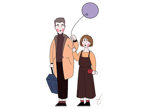 插画 情侣双人互动日常