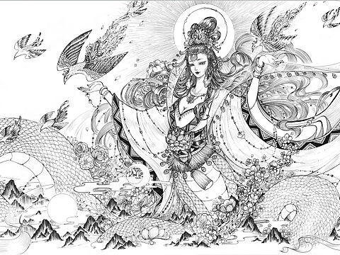 山海经黑白唯美拟人插画合集
