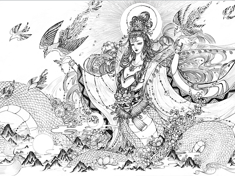山海经黑白唯美拟人插画合集