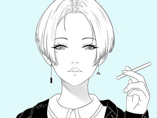插画 酷酷的短发女生