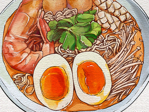 水彩风板绘面条