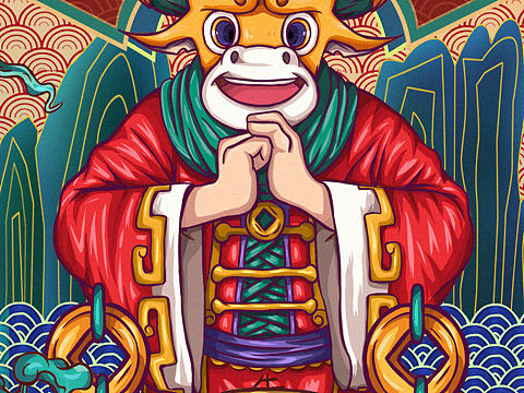 国潮牛插画