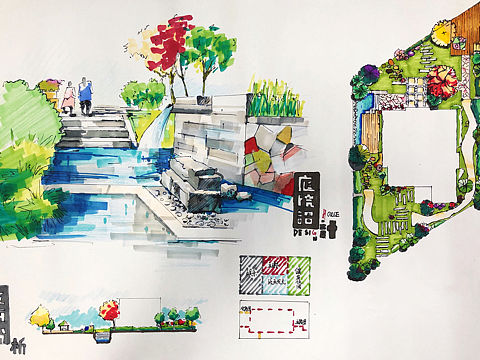 别墅园林景观手绘