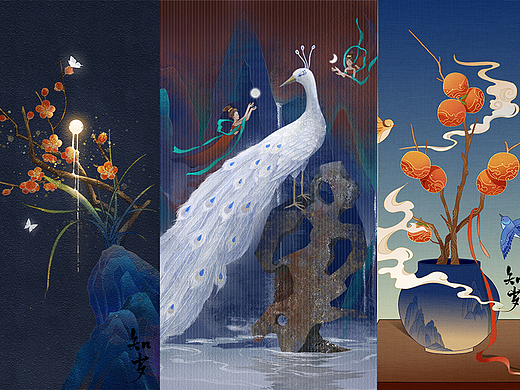 白孔雀·梅兰·柿