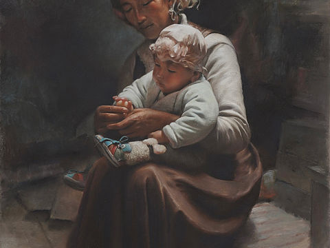 色粉画《母亲》