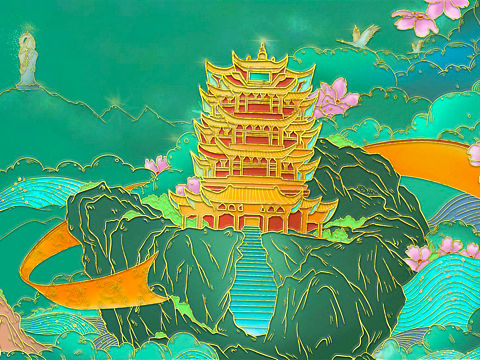 黄鹤楼插画「金箔」