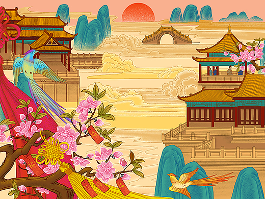 国潮中国风景点插画PSD源文件（45p）
