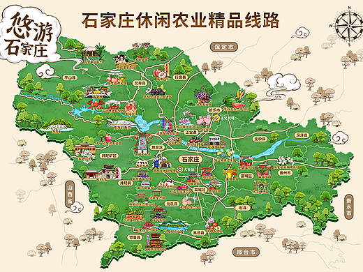 手绘地图-石家庄休闲农业精品线路