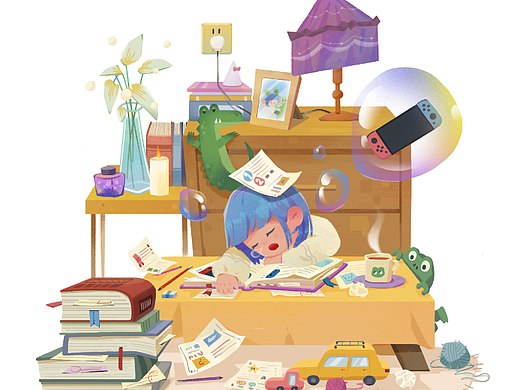 原创儿插「梦里也要打游戏！」（个人主页-ZNjA0ODUwODg=） - 儿童插画 - 站酷设计师两两咕咕咕原创素材 - 站酷ZCOOL