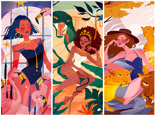 扁平时尚插画-野兽系列