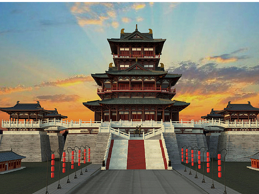 隋唐洛阳城广达楼三维建模（Cinema 4D＋VRay）