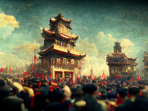 #Midjourney  民国时期的繁荣与古建筑的碰撞
