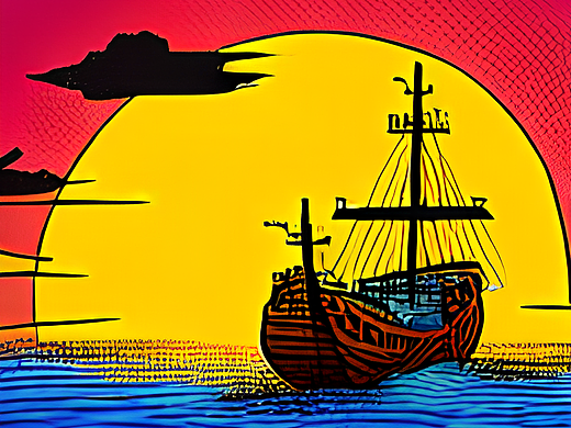 #wow+数字艺术nft海盗船帆船落日