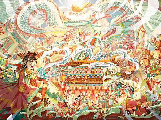 2023兔年氛围感春节kv节日插画