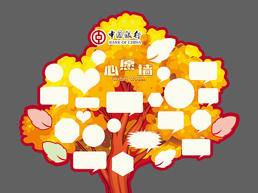 心愿墙 照片墙 为银行设计的企业文化展板 异形雕刻粘贴画面