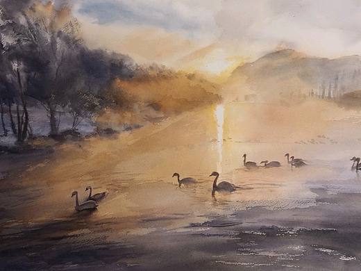 最近的水彩风景画来几张,第一张是板绘