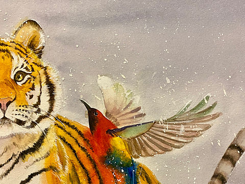 手绘水彩画胖虎