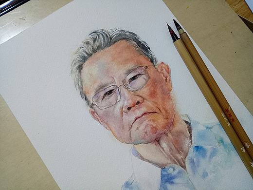 水彩人物钟南山