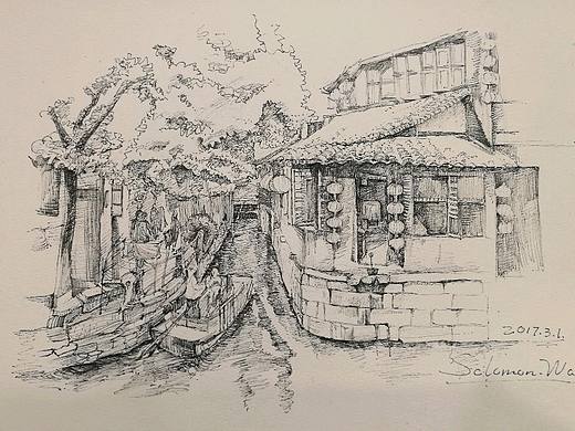 手绘风景 钢笔画 风景速写 手绘
