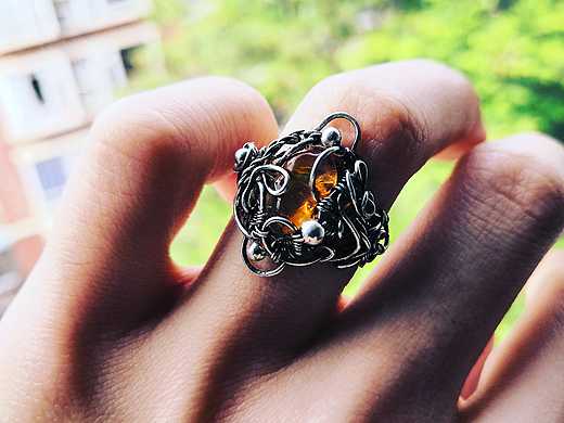 火欧珀纯银绕线戒指