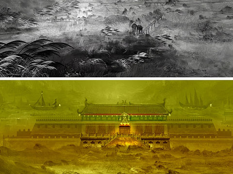 原画场景《黑白稿与效果图》