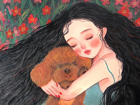 布面丙烯作品《陪伴》（个人主页-ZNTIyOTUxMjA=） - 绘画 - 站酷设计师不晓艺术原创素材 - 站酷ZCOOL