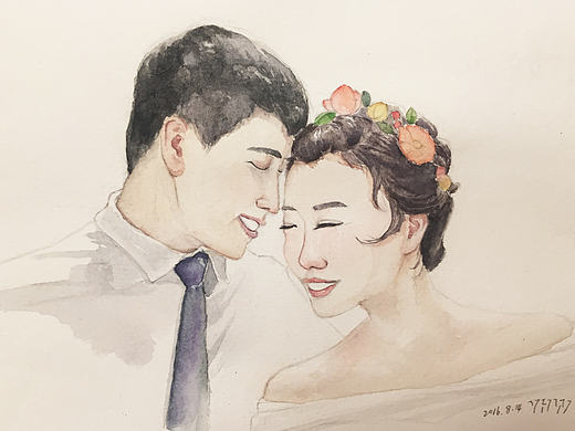 水彩初中同学婚纱照