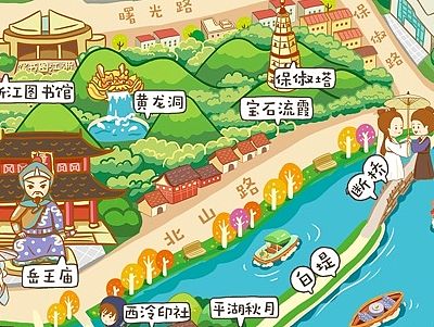 Q版卡通杭州手绘旅游攻略地图