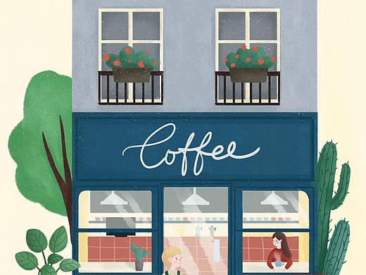 原创插画｜咖啡小店☕（个人主页-ZNTEyNjI0NTY=） - 创作习作 - 站酷设计师小路san原创素材 - 站酷ZCOOL