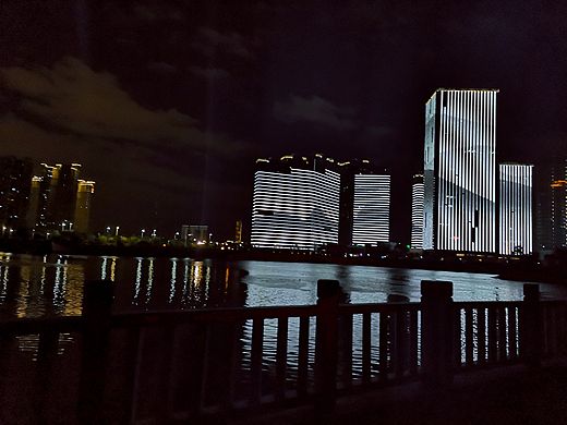 夜景，湖畔，城市，灯光，阴影