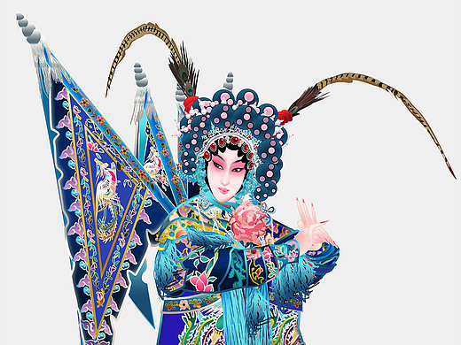 刀马旦武旦京剧人物矢量插图