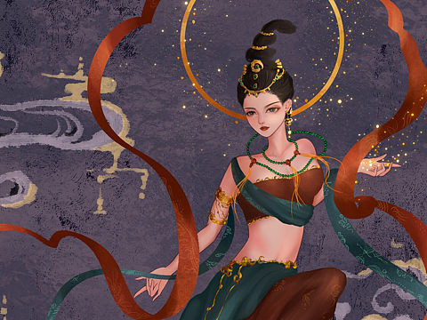 国风敦煌飞天仙女插画