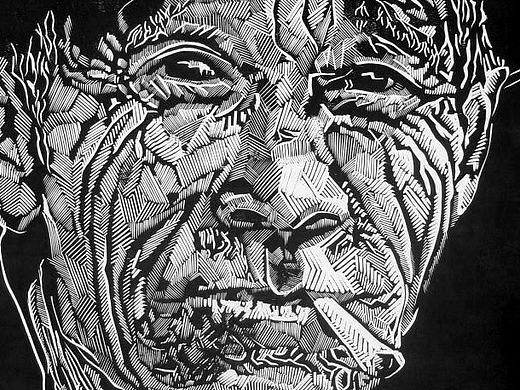 “当代民工“-黑白木刻版画