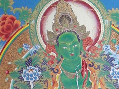 原创手绘唐卡绿度母两幅
