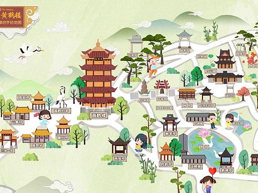 【黄鹤楼手绘地图/明信片】