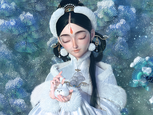 C4D冬日松下美人