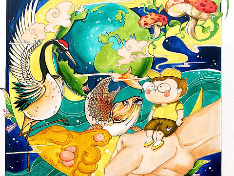 人与自然🌟保护环境装饰画手绘