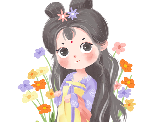 水彩卡通古风人物