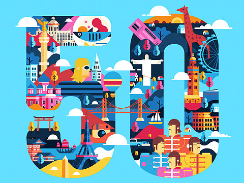 扁平风插画与线稿