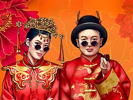 老表 结婚没能回去，画张他的结婚贺图吧