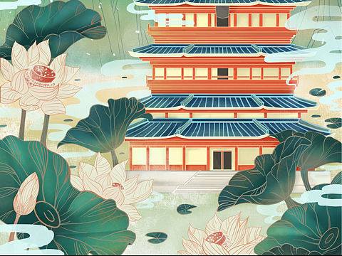 山西古建筑插画设计