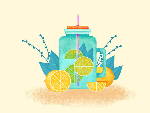 清凉柠檬水扁平插画