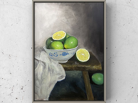 油画静物写生之酸柠檬