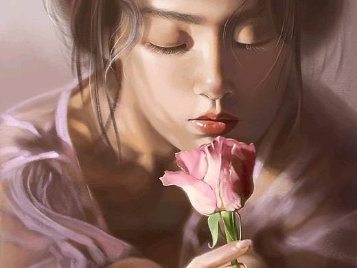 拿着花朵的女孩