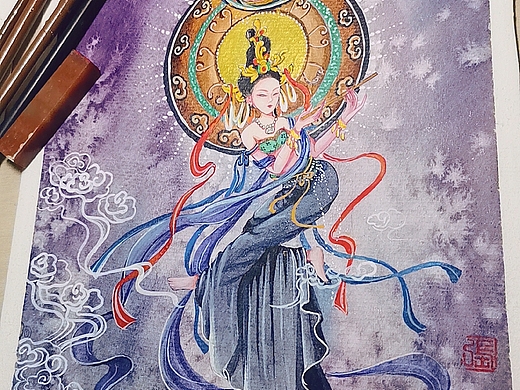 古风水彩插画人物敦煌飞天
